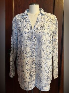 C&C California White Linen Blouse with Toile Print